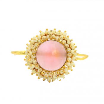 Gold Plated Pearl and Rose Quartz Stone Seated Bracelet 